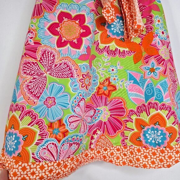 Vintage Countaing Daisies 2T Orange Floral High Neck Sleeveless Mini Dress - Picture 3 of 7